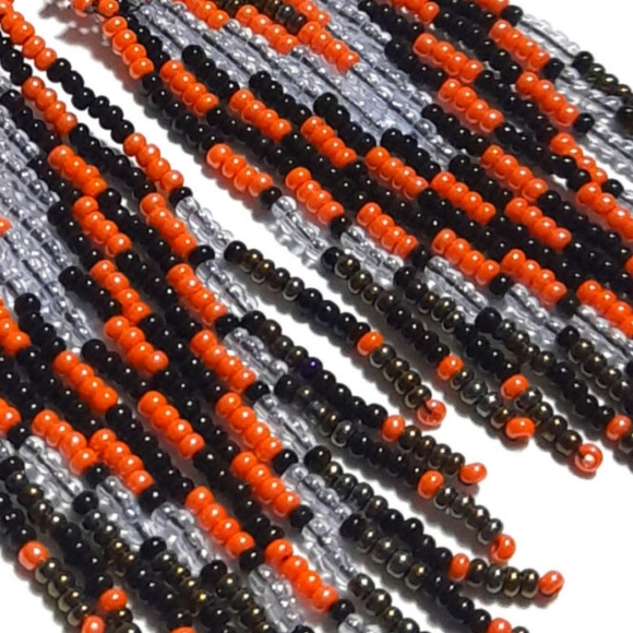 Long Orange Black Beaded Tassel Statement Earrings Boho Fringe Bohemian Tassels - Picture 3 of 6